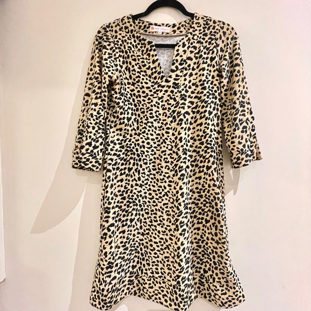 Jude Connally Shift Tunic Dress XS Stretch Jude Cloth Leopard Resort USA Cruise